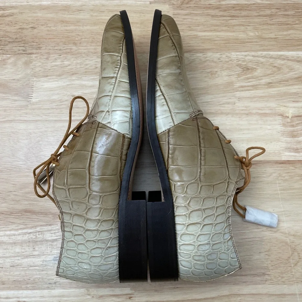 Marco Vicci Mens Tan Cream Croc‎ Embossed Leather Ombre Square Toe Shoes 10.5
